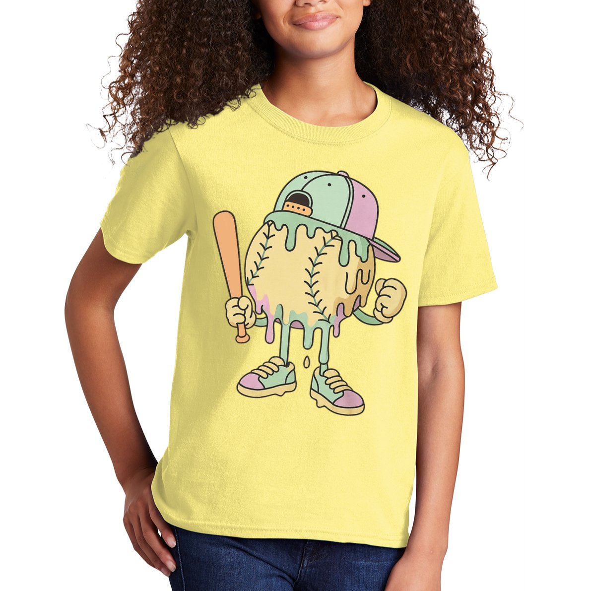 Ice Cream Drip Baseball Spots Retro Kids T-Shirt