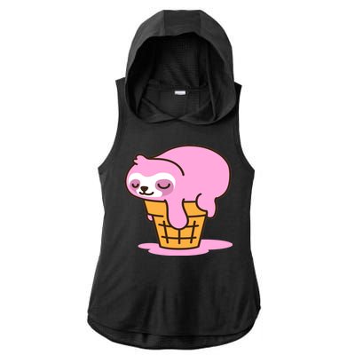 Ice Cream Sloth Cute Ladies PosiCharge Tri-Blend Wicking Draft Hoodie Tank