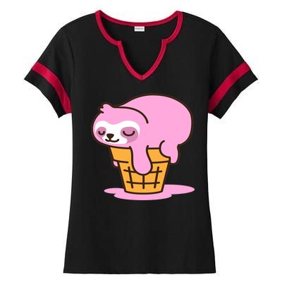 Ice Cream Sloth Cute Ladies Halftime Notch Neck Tee