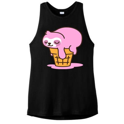 Ice Cream Sloth Cute Ladies PosiCharge Tri-Blend Wicking Tank