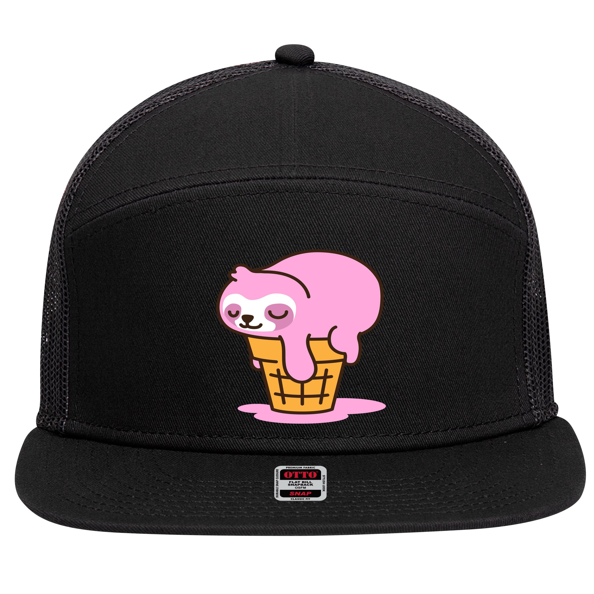 Ice Cream Sloth Cute 7 Panel Mesh Trucker Snapback Hat