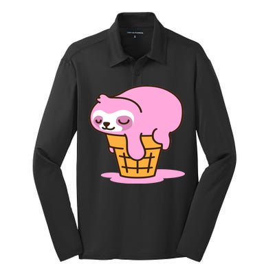 Ice Cream Sloth Cute Silk Touch Performance Long Sleeve Polo