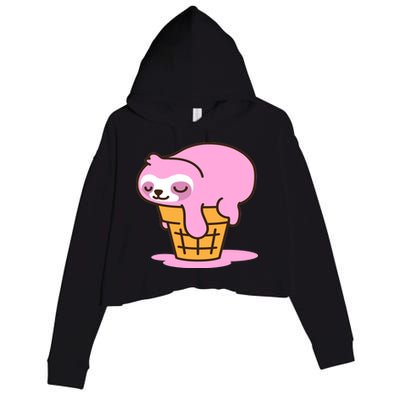 Ice Cream Sloth Cute Crop Fleece Hoodie