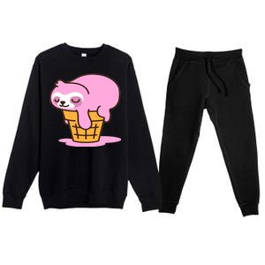 Ice Cream Sloth Cute Premium Crewneck Sweatsuit Set