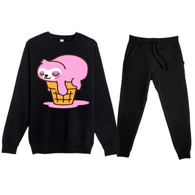 Ice Cream Sloth Cute Premium Crewneck Sweatsuit Set