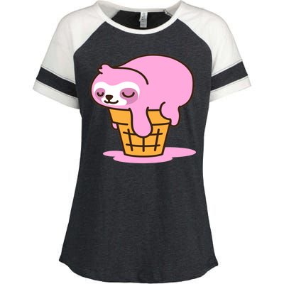 Ice Cream Sloth Cute Enza Ladies Jersey Colorblock Tee