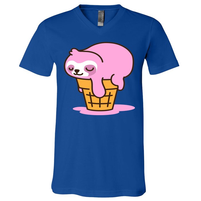 Ice Cream Sloth Cute V-Neck T-Shirt