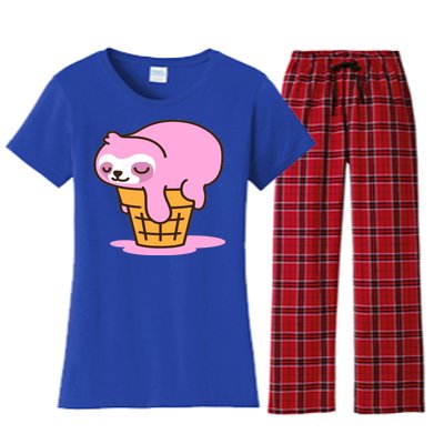 Ice Cream Sloth Cute Women's Flannel Pajama Set