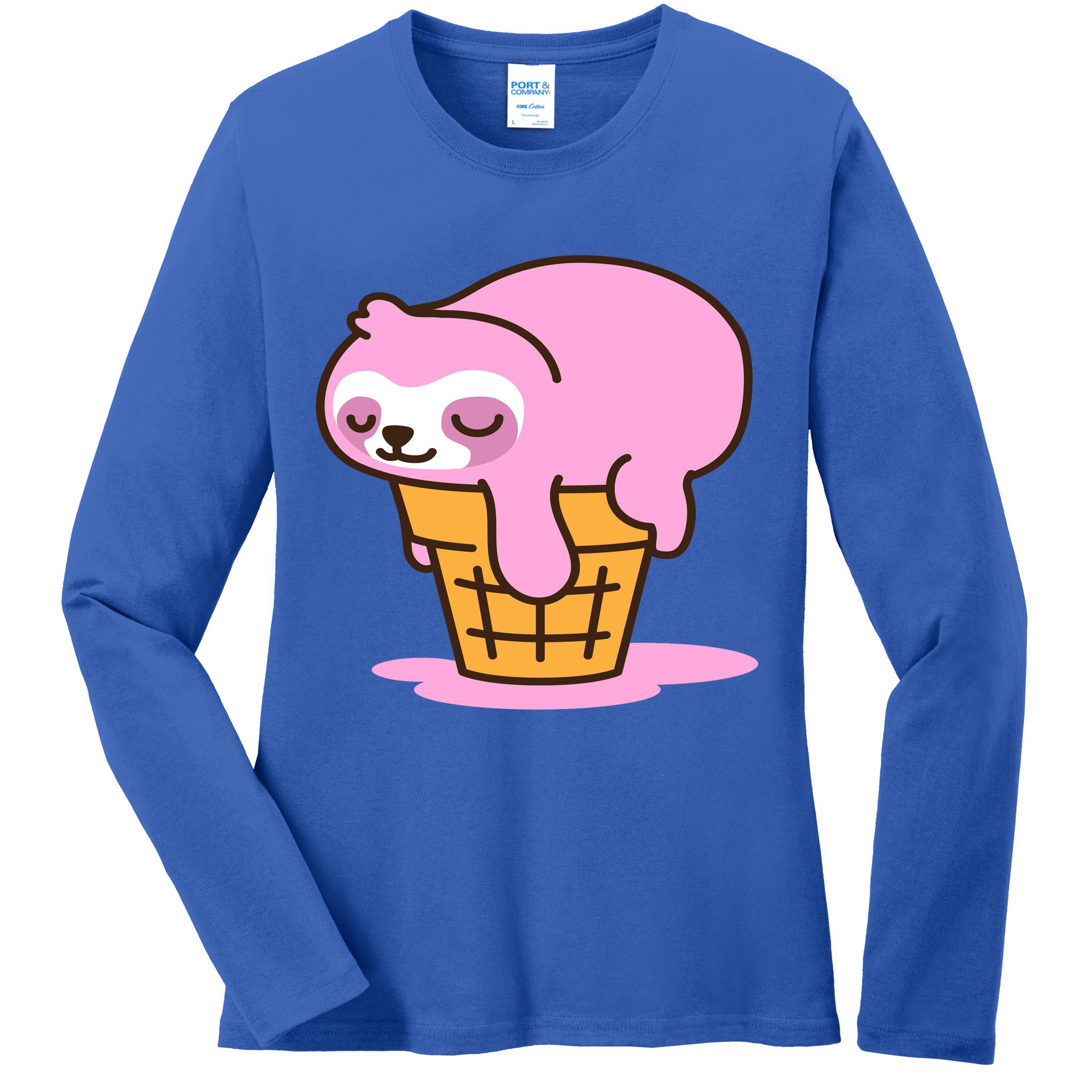 Ice Cream Sloth Cute Ladies Long Sleeve Shirt