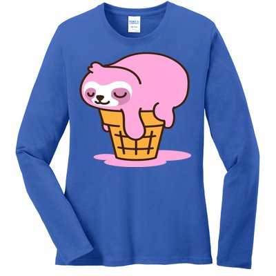 Ice Cream Sloth Cute Ladies Long Sleeve Shirt