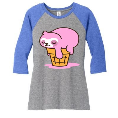 Ice Cream Sloth Cute Women's Tri-Blend 3/4-Sleeve Raglan Shirt