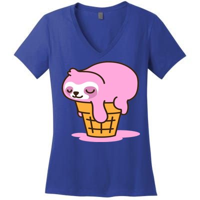 Ice Cream Sloth Cute Women's V-Neck T-Shirt