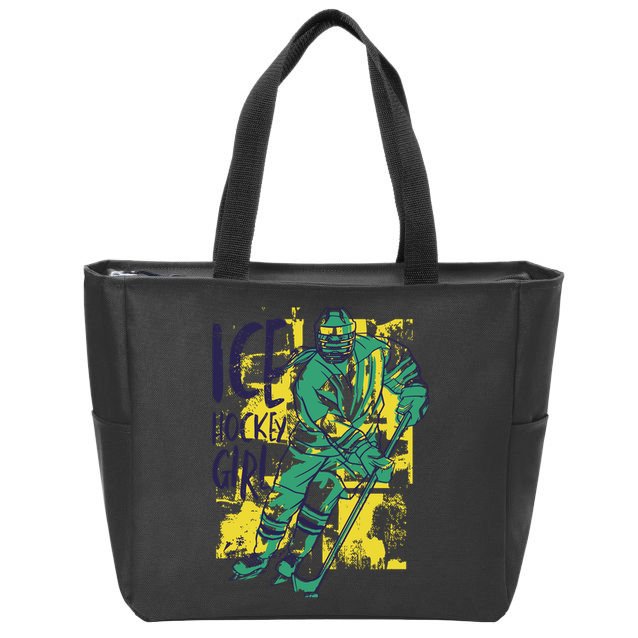 Ice Hockey Girl Zip Tote Bag