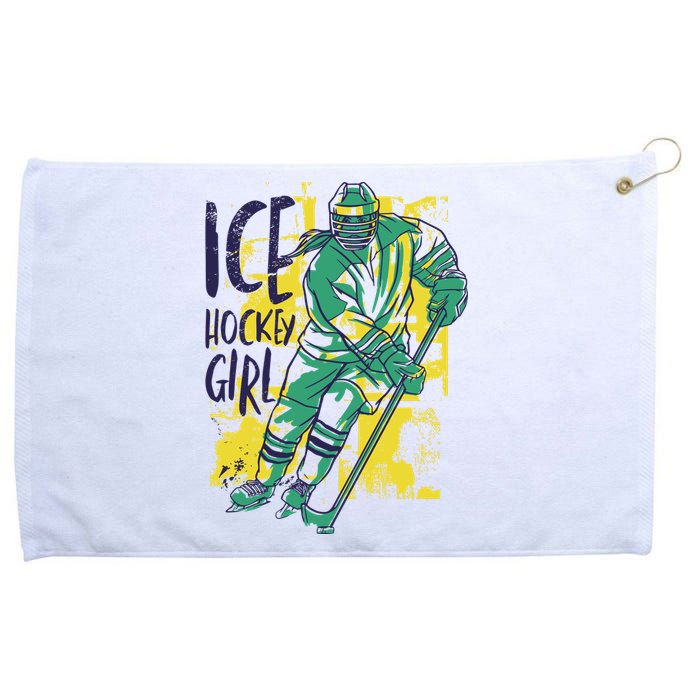 Ice Hockey Girl Grommeted Golf Towel