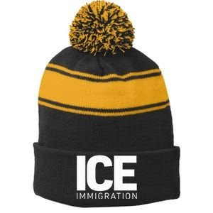 ICE Immigration Stripe Pom Pom Beanie