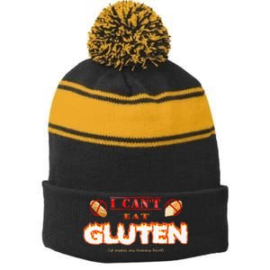 I Cant Eat Gluten It Makes My Tummy Hurt Stripe Pom Pom Beanie