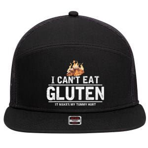 I Can't Eat Gluten It Makes My Tummy Hurt Gluten Intolerance 7 Panel Mesh Trucker Snapback Hat