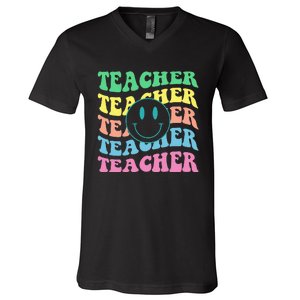 Inspirational Colorful Elementary School Retro Teacher V-Neck T-Shirt