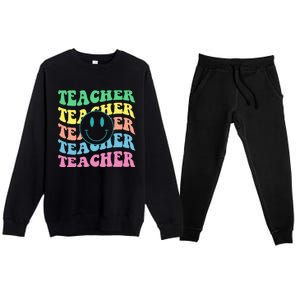 Inspirational Colorful Elementary School Retro Teacher Premium Crewneck Sweatsuit Set