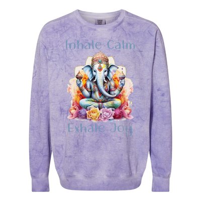 Inhale Calm Exhale Joy Yoga Buddha Elephant For Balance Colorblast Crewneck Sweatshirt