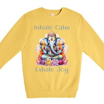 Inhale Calm Exhale Joy Yoga Buddha Elephant For Balance Premium Crewneck Sweatshirt