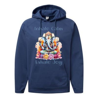 Inhale Calm Exhale Joy Yoga Buddha Elephant For Balance Performance Fleece Hoodie