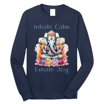 Inhale Calm Exhale Joy Yoga Buddha Elephant For Balance Long Sleeve Shirt