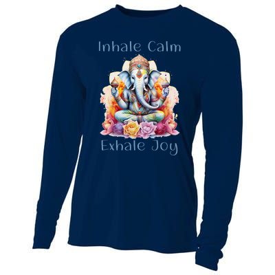 Inhale Calm Exhale Joy Yoga Buddha Elephant For Balance Cooling Performance Long Sleeve Crew