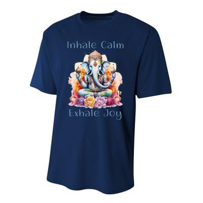 Inhale Calm Exhale Joy Yoga Buddha Elephant For Balance Performance Sprint T-Shirt