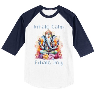 Inhale Calm Exhale Joy Yoga Buddha Elephant For Balance Baseball Sleeve Shirt