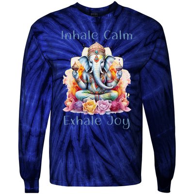 Inhale Calm Exhale Joy Yoga Buddha Elephant For Balance Tie-Dye Long Sleeve Shirt