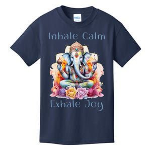 Inhale Calm Exhale Joy Yoga Buddha Elephant For Balance Kids T-Shirt