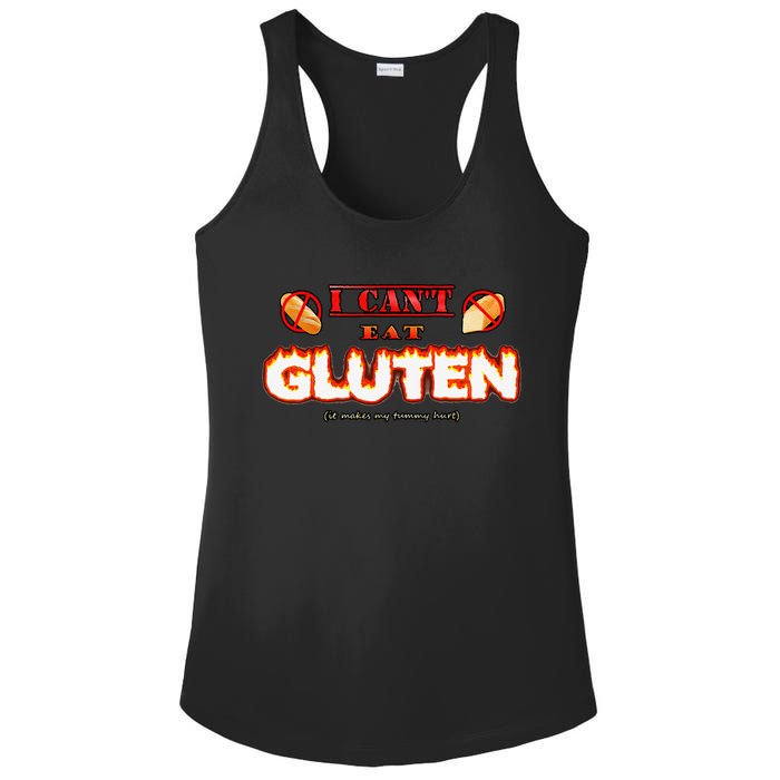 I Can't Eat Gluten It Makes My Tummy Hurt Apparel Ladies PosiCharge Competitor Racerback Tank