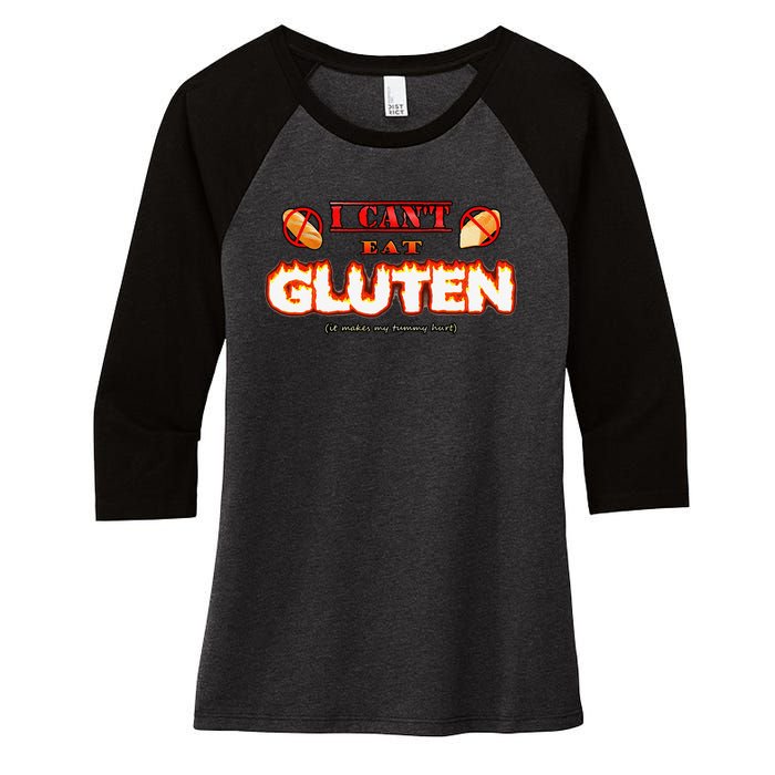 I Can't Eat Gluten It Makes My Tummy Hurt Apparel Women's Tri-Blend 3/4-Sleeve Raglan Shirt