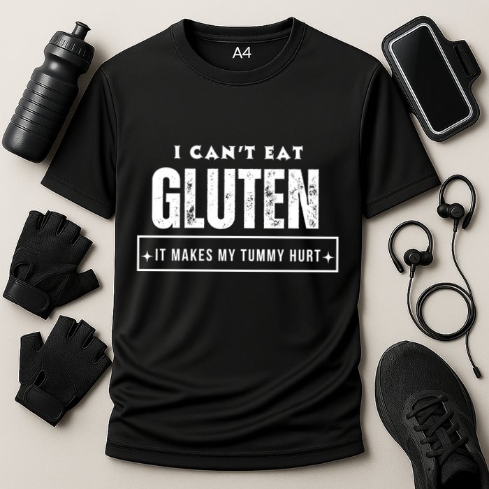 I Can't Eat Gluten It Makes My Tummy Hurt Gluten Intolerant Celiac Meme Cooling Performance Crew T-Shirt