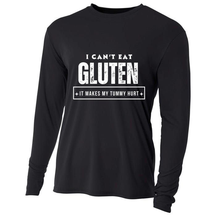 I Can't Eat Gluten It Makes My Tummy Hurt Gluten Intolerant Celiac Meme Cooling Performance Long Sleeve Crew