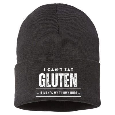 I Can't Eat Gluten It Makes My Tummy Hurt Gluten Intolerant Celiac Meme Sustainable Knit Beanie