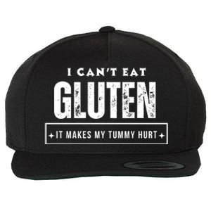 I Can't Eat Gluten It Makes My Tummy Hurt Gluten Intolerant Celiac Meme Wool Snapback Cap