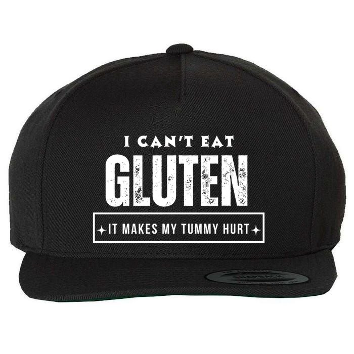 I Can't Eat Gluten It Makes My Tummy Hurt Gluten Intolerant Celiac Meme Wool Snapback Cap