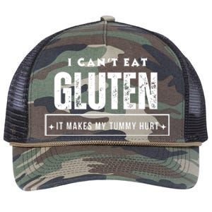 I Can't Eat Gluten It Makes My Tummy Hurt Gluten Intolerant Celiac Meme Retro Rope Trucker Hat Cap