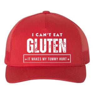 I Can't Eat Gluten It Makes My Tummy Hurt Gluten Intolerant Celiac Meme Yupoong Adult 5-Panel Trucker Hat