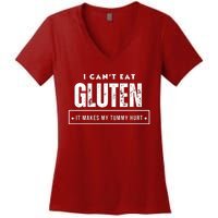 I Can't Eat Gluten It Makes My Tummy Hurt Gluten Intolerant Celiac Meme Women's V-Neck T-Shirt