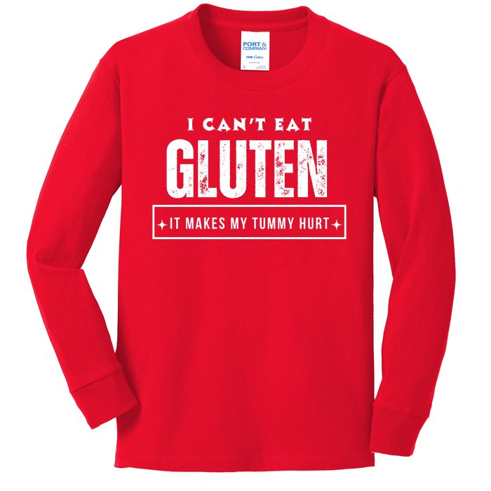 I Can't Eat Gluten It Makes My Tummy Hurt Gluten Intolerant Celiac Meme Kids Long Sleeve Shirt