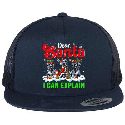 I Can Explain Xmas Three Santa Reindeer Elf Great Danes Gift Flat Bill Trucker Hat