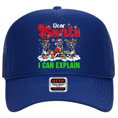 I Can Explain Xmas Three Santa Reindeer Elf Great Danes Gift High Crown Mesh Back Trucker Hat