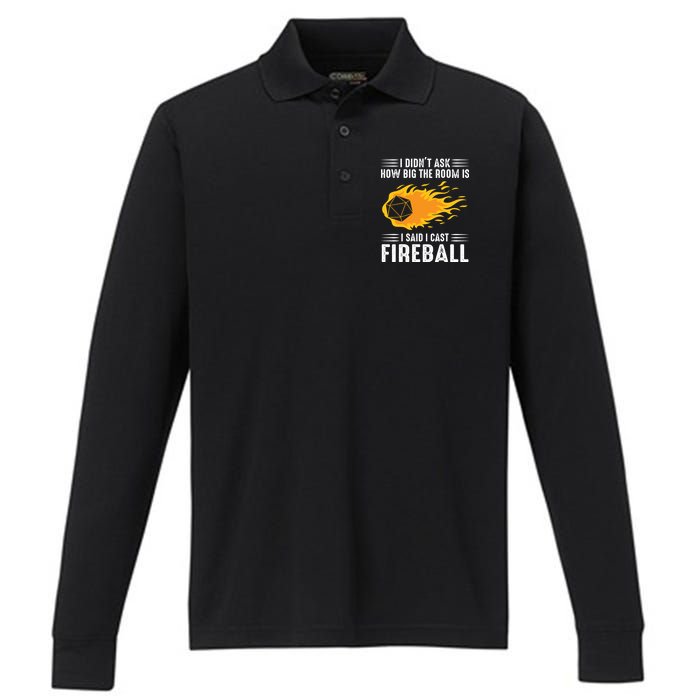 I Cast Fireball Funny Nerd Geek Wizard Magic Performance Long Sleeve Polo