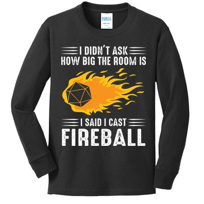 I Cast Fireball Funny Nerd Geek Wizard Magic Kids Long Sleeve Shirt