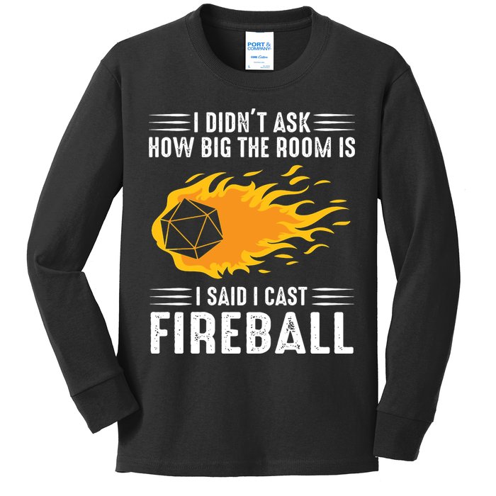 I Cast Fireball Funny Nerd Geek Wizard Magic Kids Long Sleeve Shirt