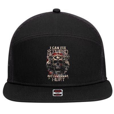I Can Fix Stupid But Its Gonna Hurt Cool Skull 7 Panel Mesh Trucker Snapback Hat