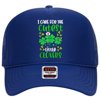 I Care For Cutest Clovers Nurse St Patricks Day High Crown Mesh Back Trucker Hat